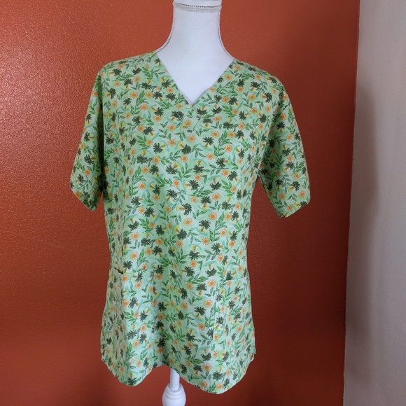 Palm Tree Print Scrub Top Size Small - Picture 1 of 5